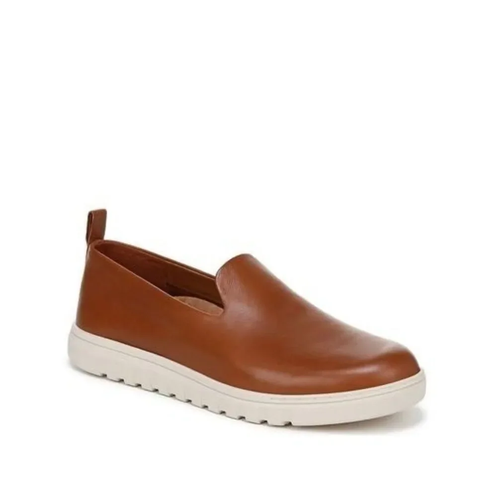 Vionic Uptown Willa Supportive Sneaker Tan Leather Slip On Women 7.5 Wide Loafer